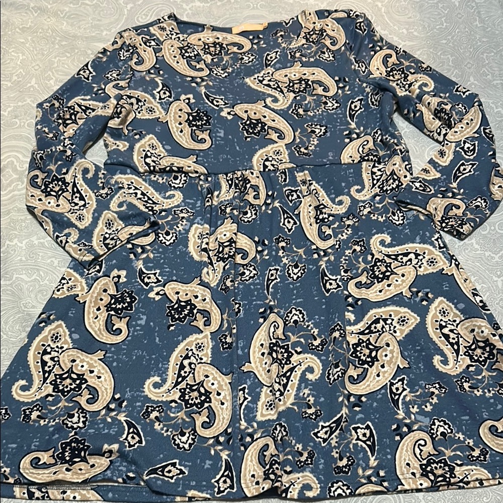 La Cera Paisley Print  Dress in Blue and Cream size L